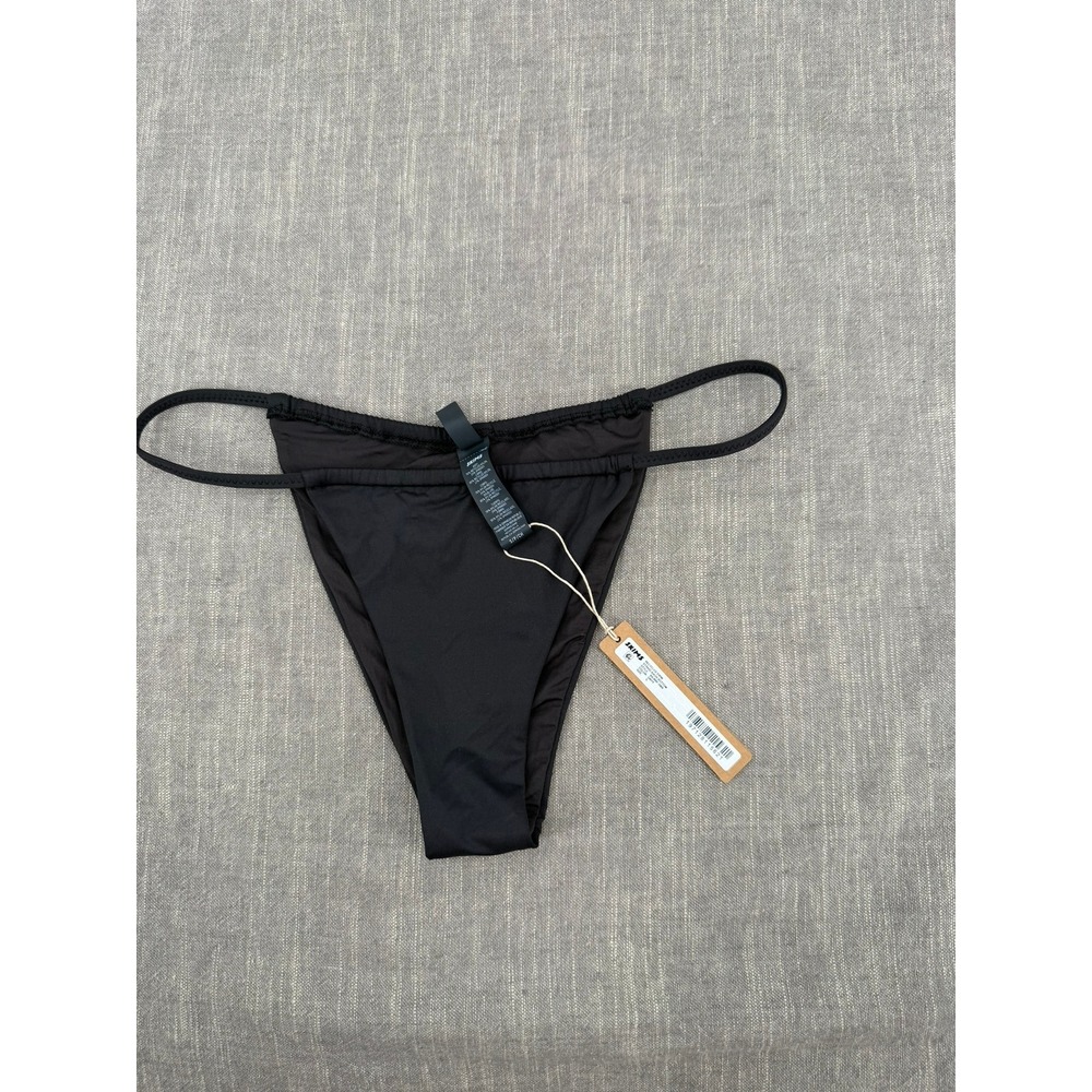 SKIMS Signature Recycled Swim String Bikini Bottom Onyx Black Size S Cheeky NWT